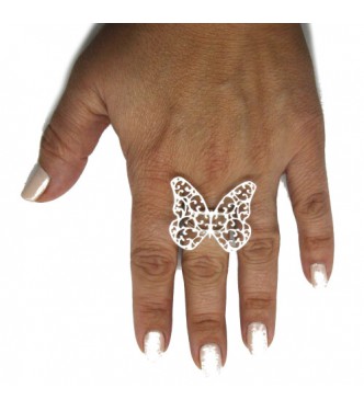 R001853 Stylish Sterling Silver Ring Solid 925 Adjustable Size Filigree Butterfly